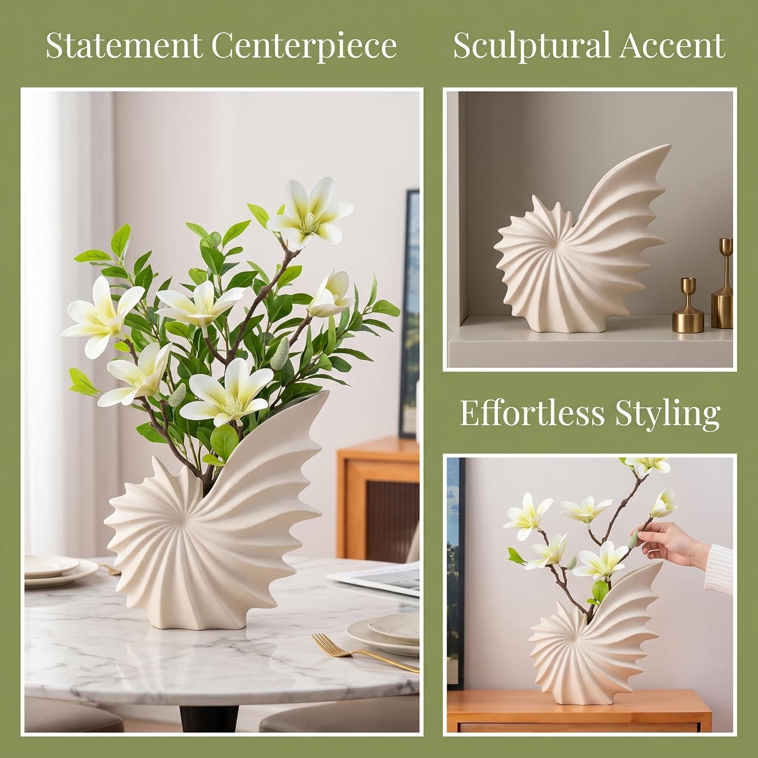 Cream Ceramic Seashell Flower Vase