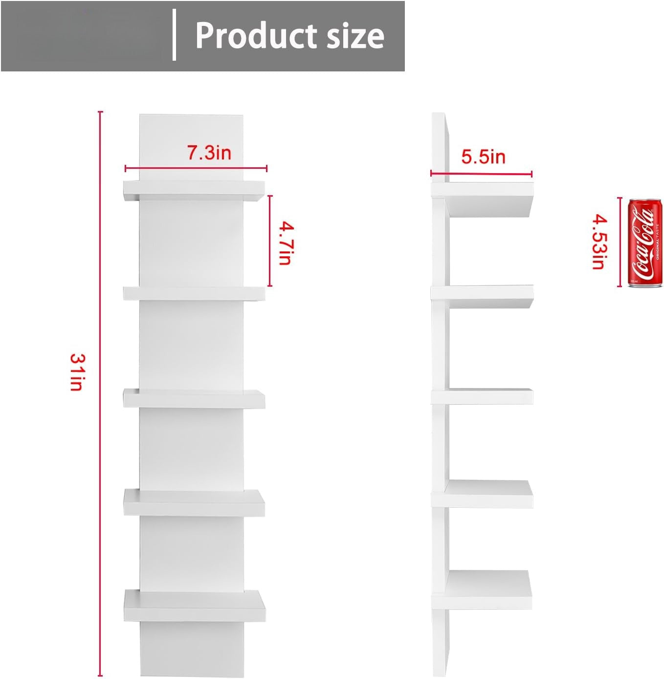 White Vertical 5‑Tier Wall Floating Shelf